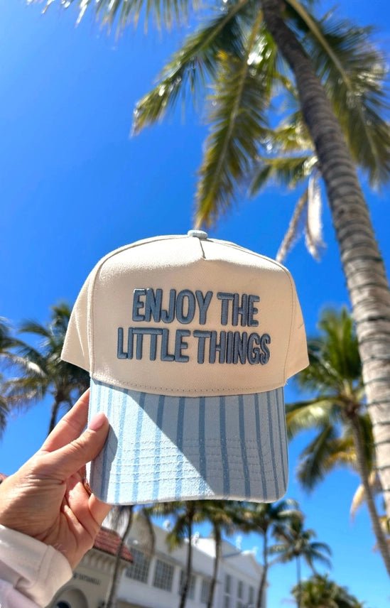 Enjoy The Little Things Striped Embroidered Trucker Hat