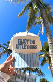Enjoy The Little Things Striped Embroidered Trucker Hat