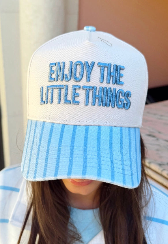 Enjoy The Little Things Striped Embroidered Trucker Hat