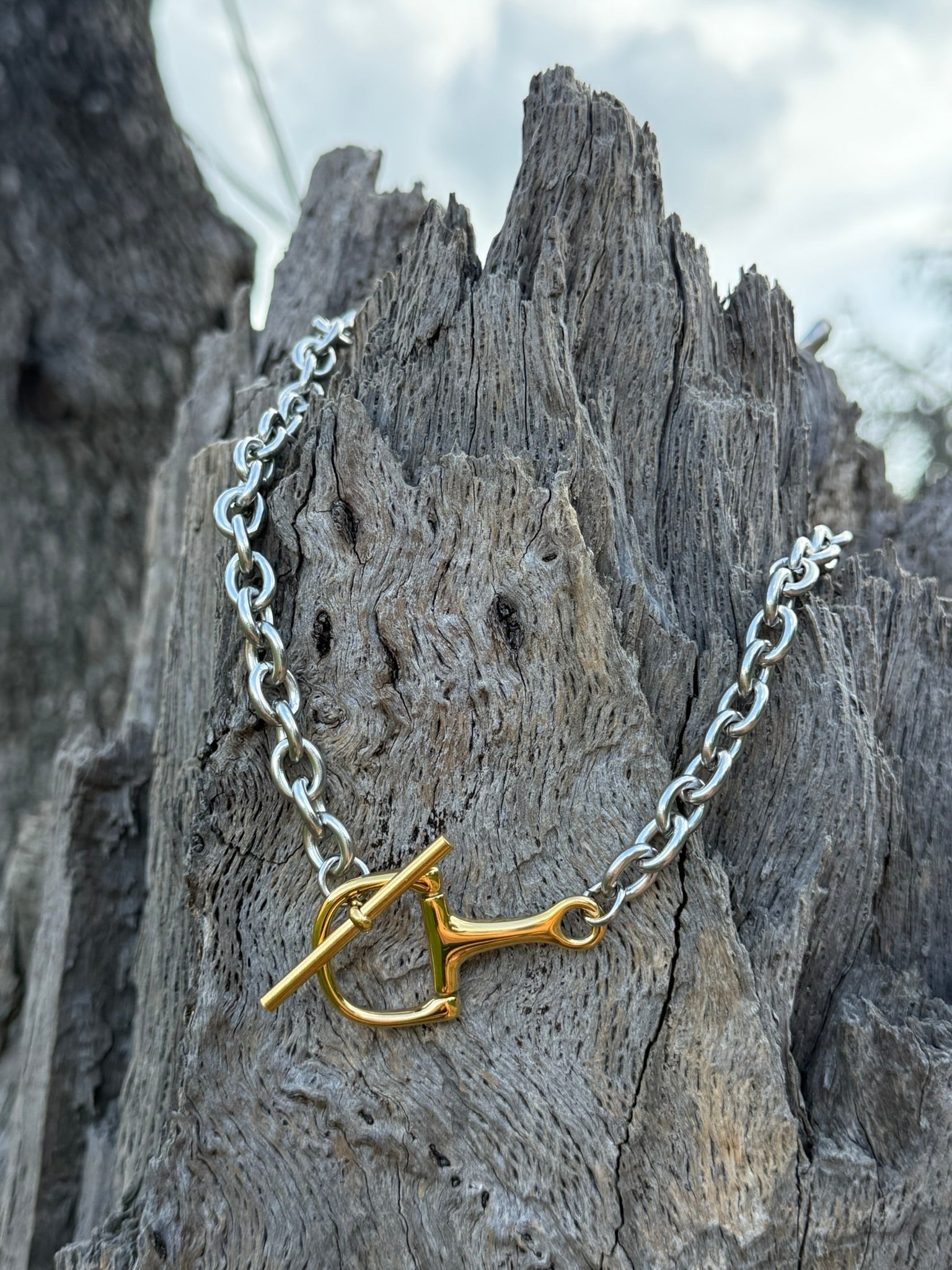 Equestrian Snaffle Bit Two Tone Chain Necklace