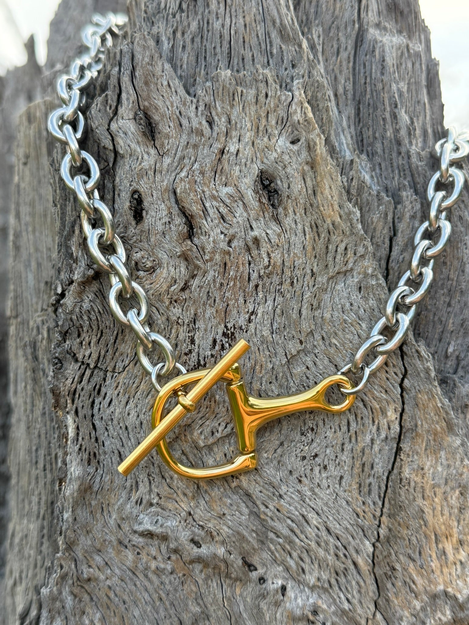 Equestrian Snaffle Bit Two Tone Chain Necklace