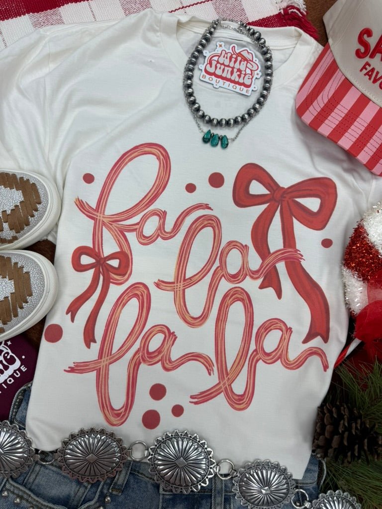 Fa La La Christmas Bow Graphic TeeNaturalS