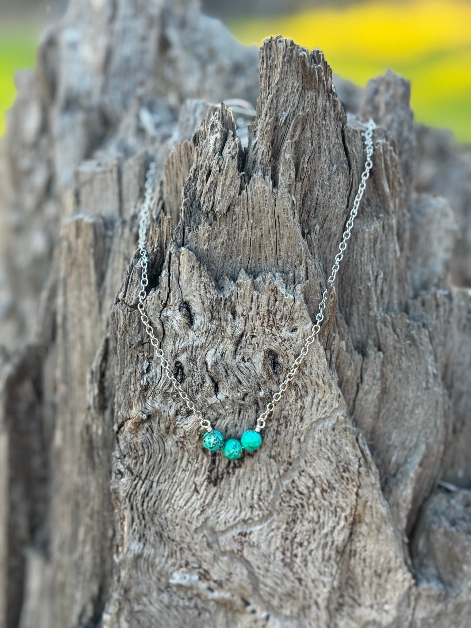 Faceted Turquoise Stones On Sterling Silver Chain Necklace