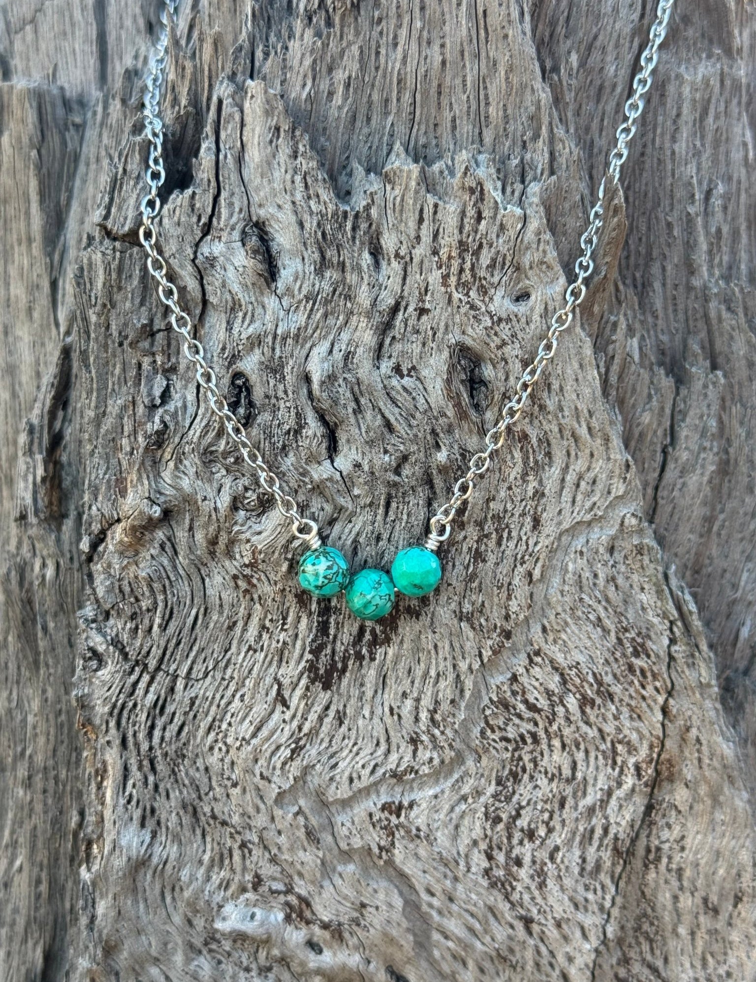 Faceted Turquoise Stones On Sterling Silver Chain Necklace