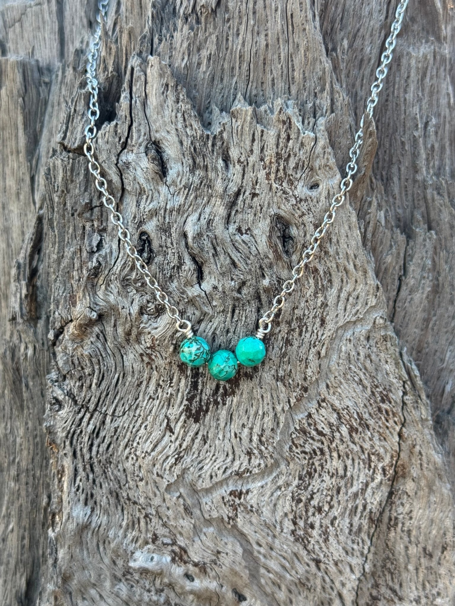 Faceted Turquoise Stones On Sterling Silver Chain Necklace