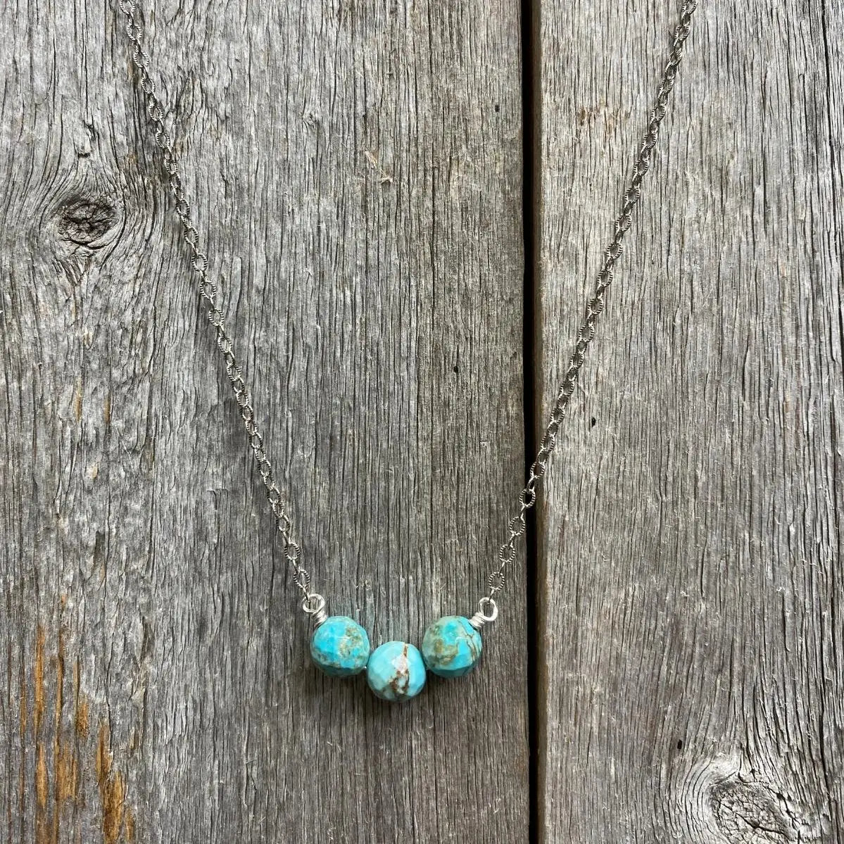 Faceted Turquoise Stones On Sterling Silver Chain Necklace