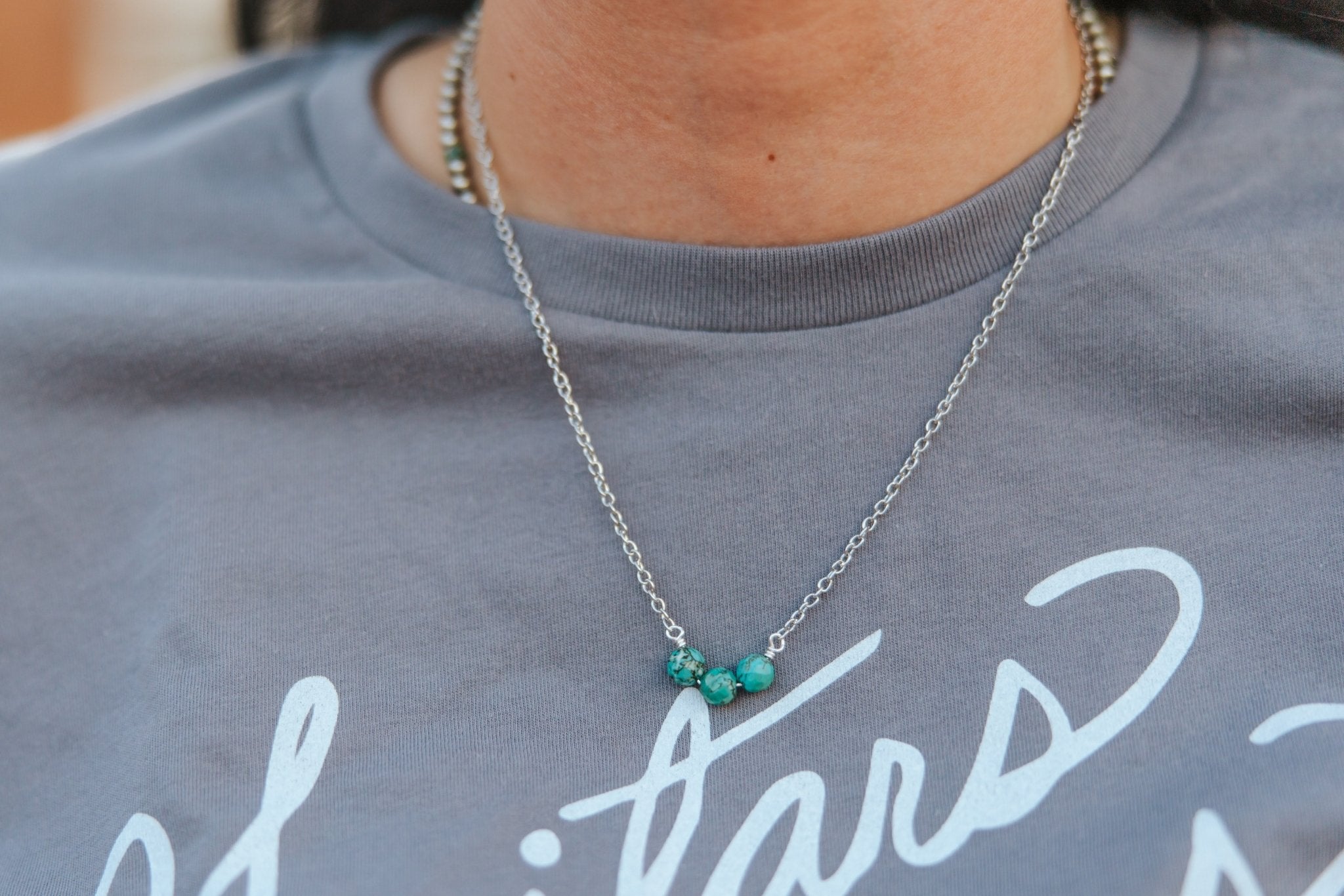 Faceted Turquoise Stones On Sterling Silver Chain Necklace