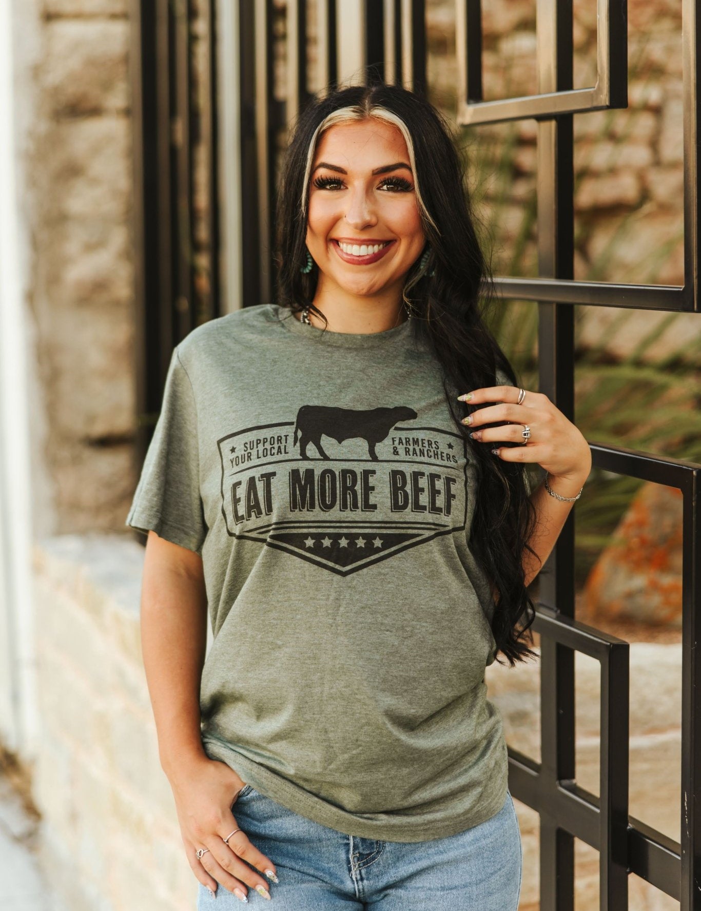 Farmers & Ranchers Eat More Beef Graphic TeeMilitary GreenS