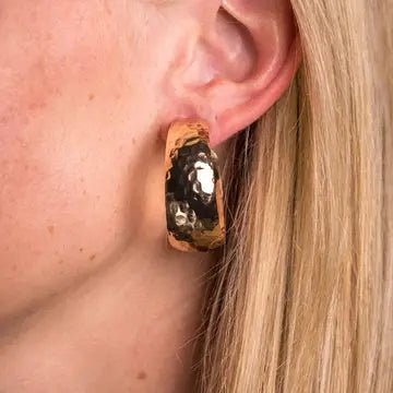 Faux Gold Hammered Hoop Earrings
