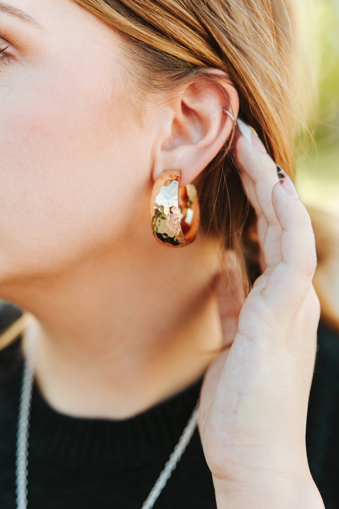 Faux Gold Hammered Hoop Earrings