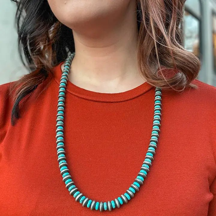 Faux Silver and Turquoise Beaded Disc NecklaceTurquoiseOS