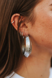 Faux Silver Aztec Textured Hoops