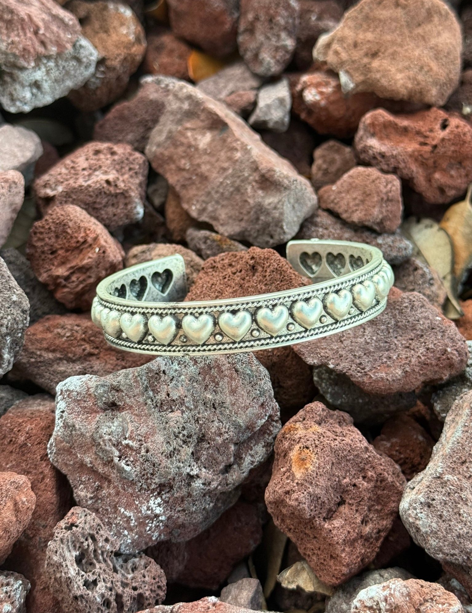 Faux Silver Heart Cuff Bracelet