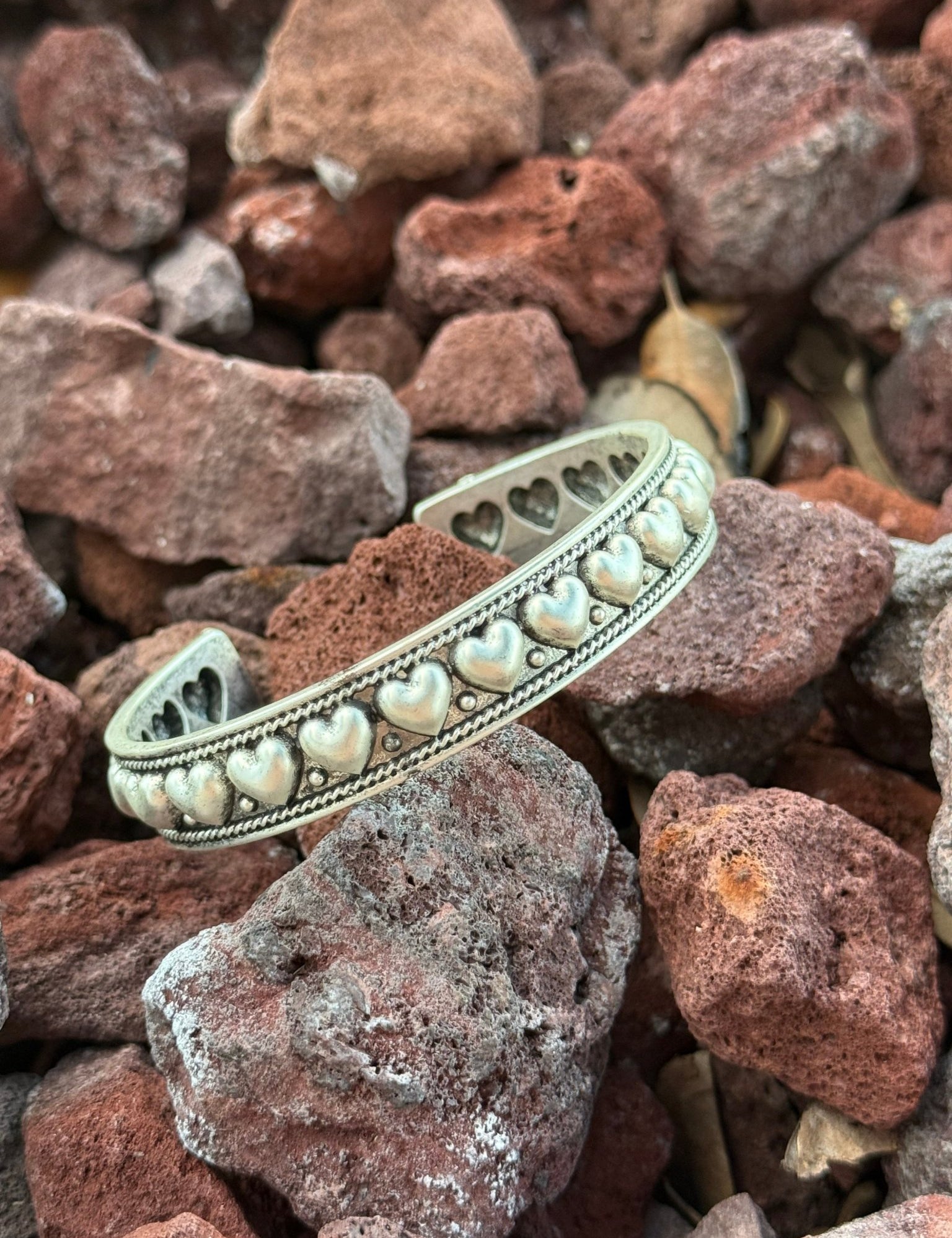 Faux Silver Heart Cuff Bracelet