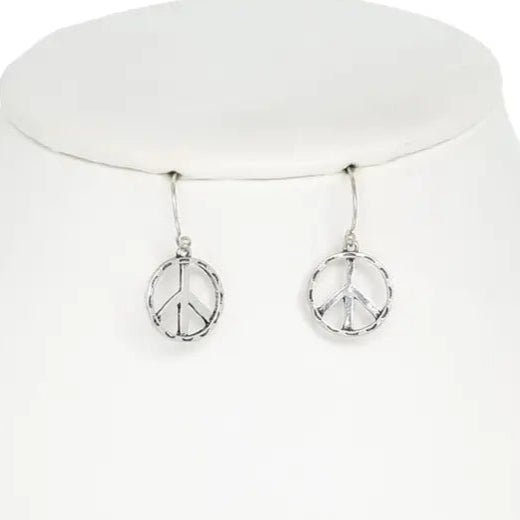 Faux Silver Peace Drop Earrings