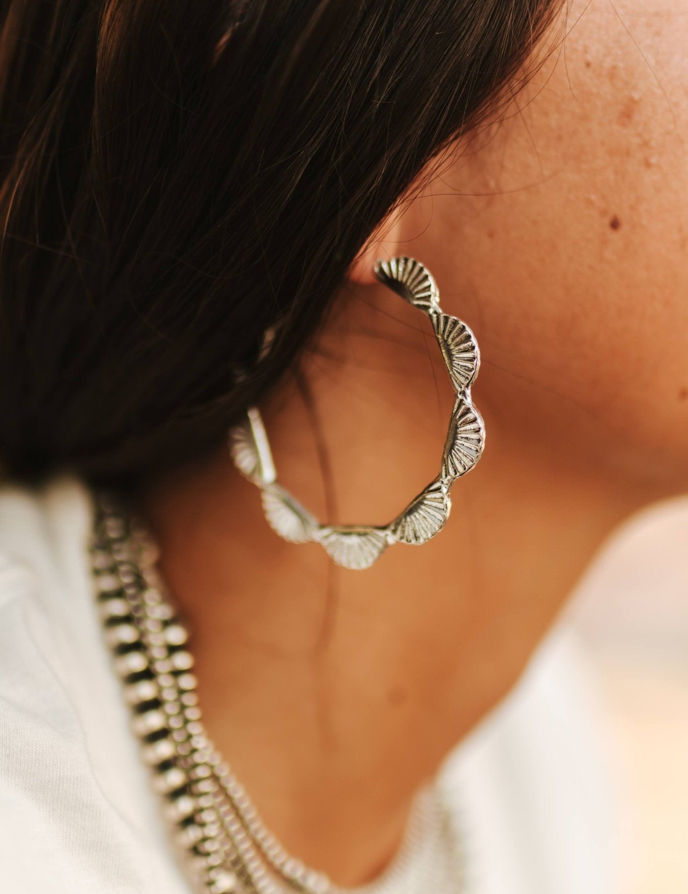 Faux Silver Sunburst Hoops