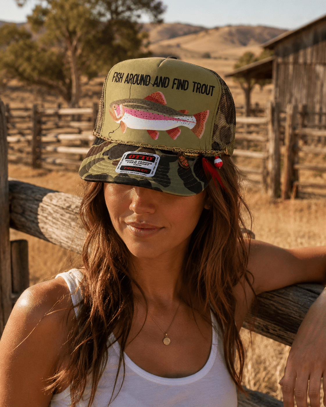 Fish Around And Find Trout Trucker Hat with Chain