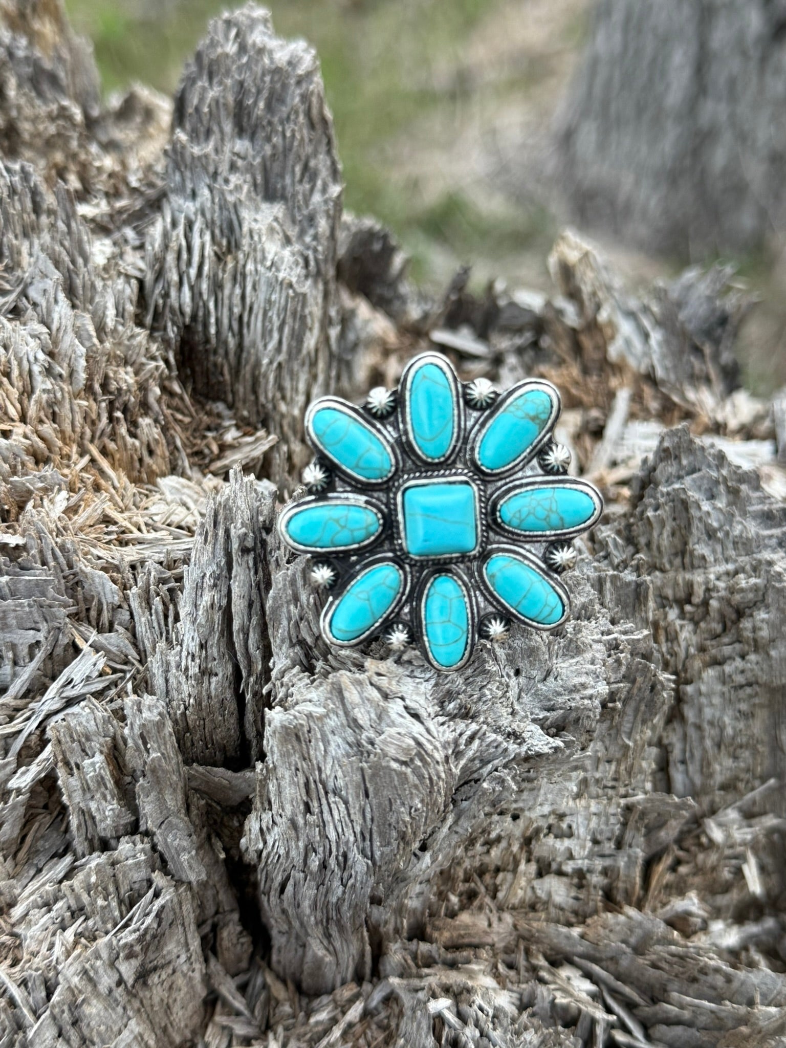 Floral Blossom Turquoise Cuff Ring