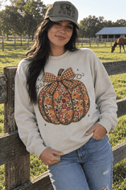 Floral Bow Pumpkin Graphic SweatshirtSandS