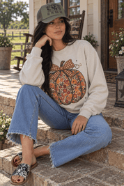 Floral Bow Pumpkin Graphic SweatshirtSandS