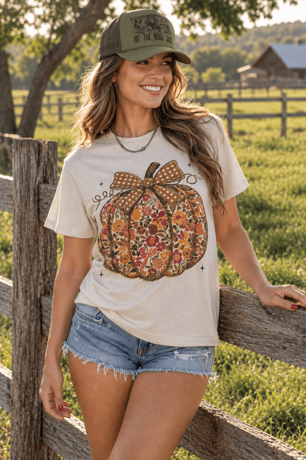 Floral Bow Pumpkin Graphic TeeCementS