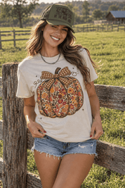 Floral Bow Pumpkin Graphic TeeCementS