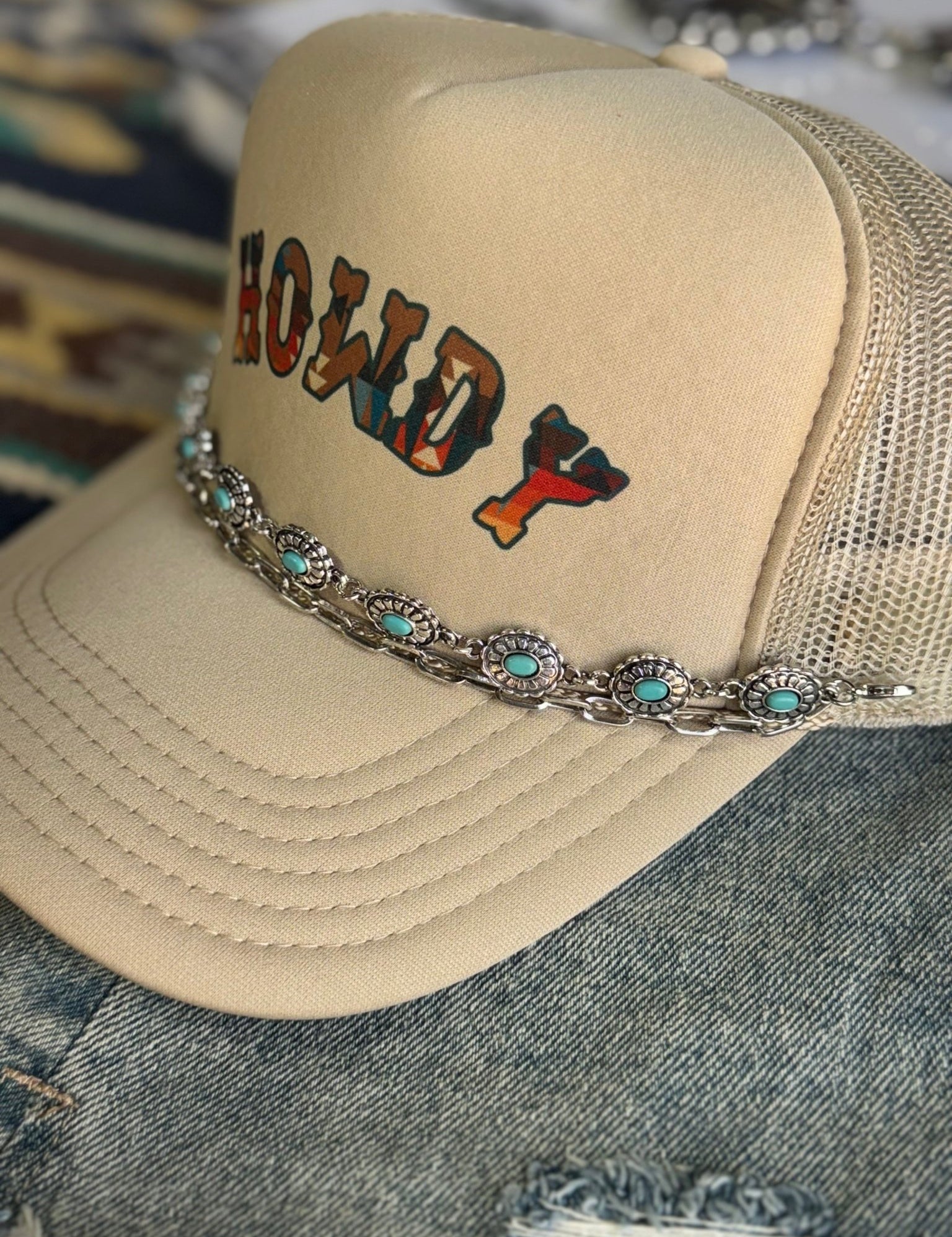 Floral Concho Trucker Hat Chain