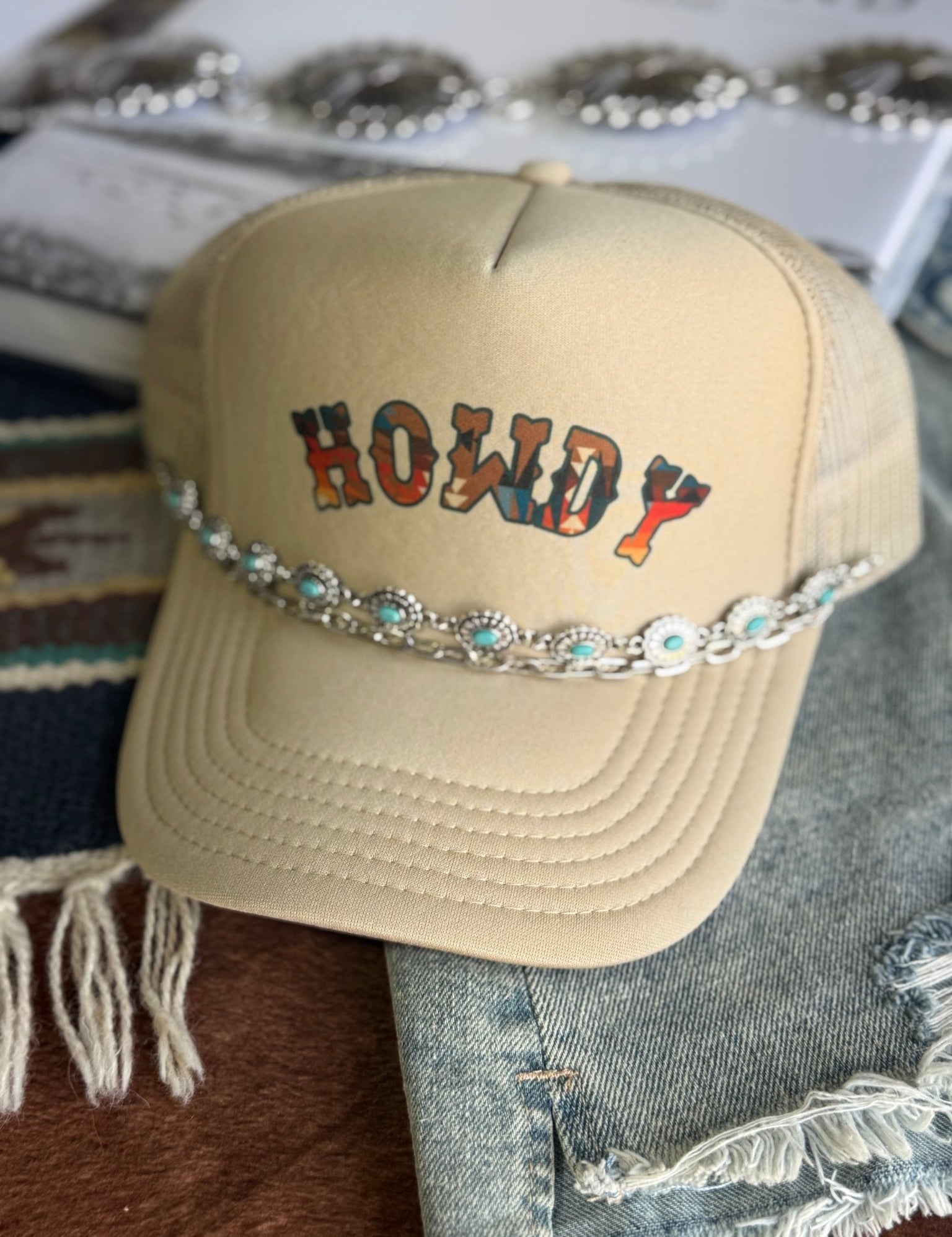 Floral Concho Trucker Hat Chain