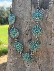 Floral Concho Turquoise Cluster Necklace