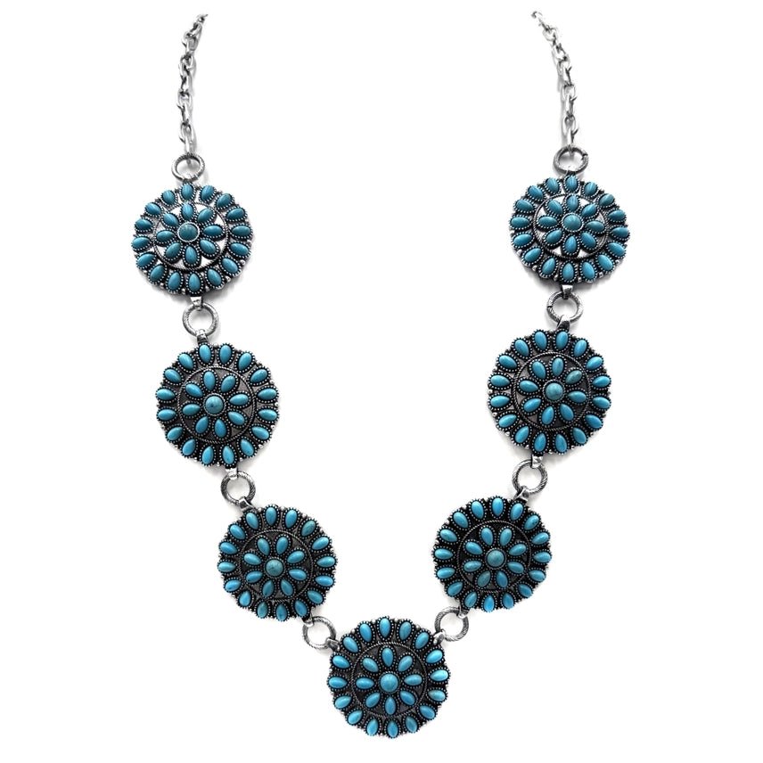 Floral Concho Turquoise Cluster Necklace