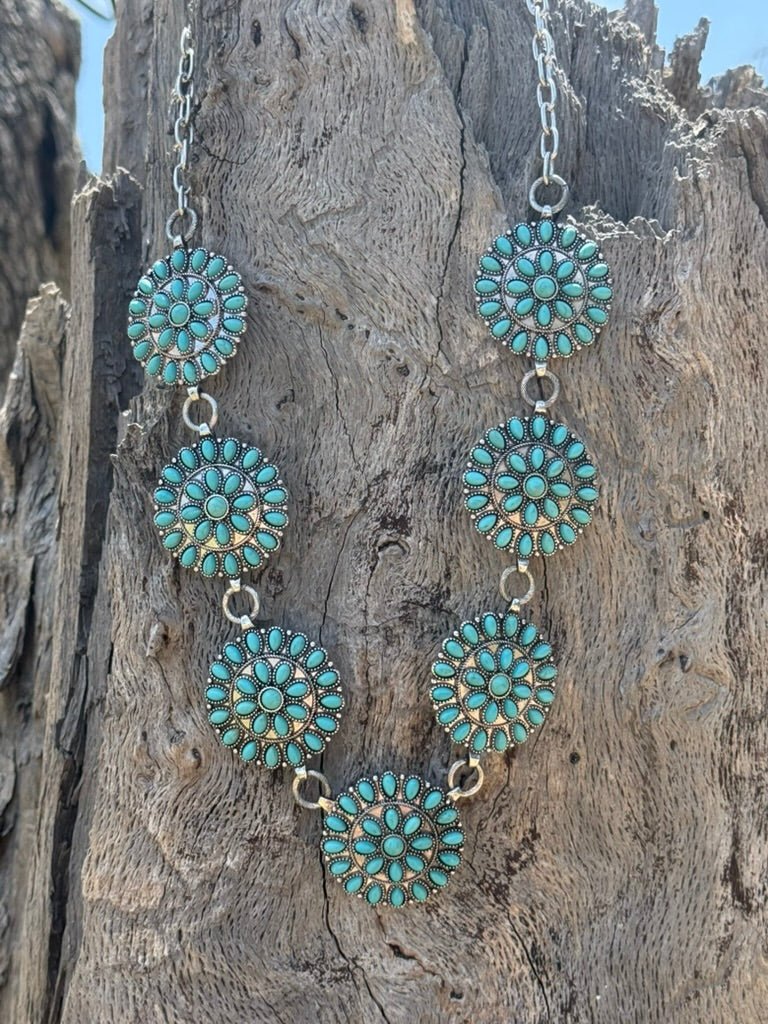 Floral Concho Turquoise Cluster Necklace