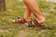 Floral Embossed Buckle Sandals - Black6