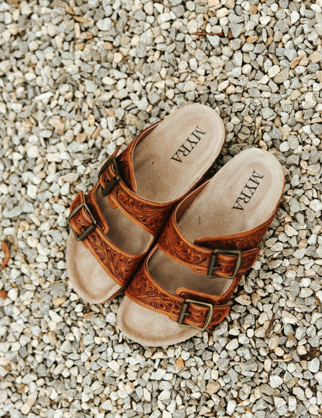 Floral Embossed Buckle Sandals - Brown6