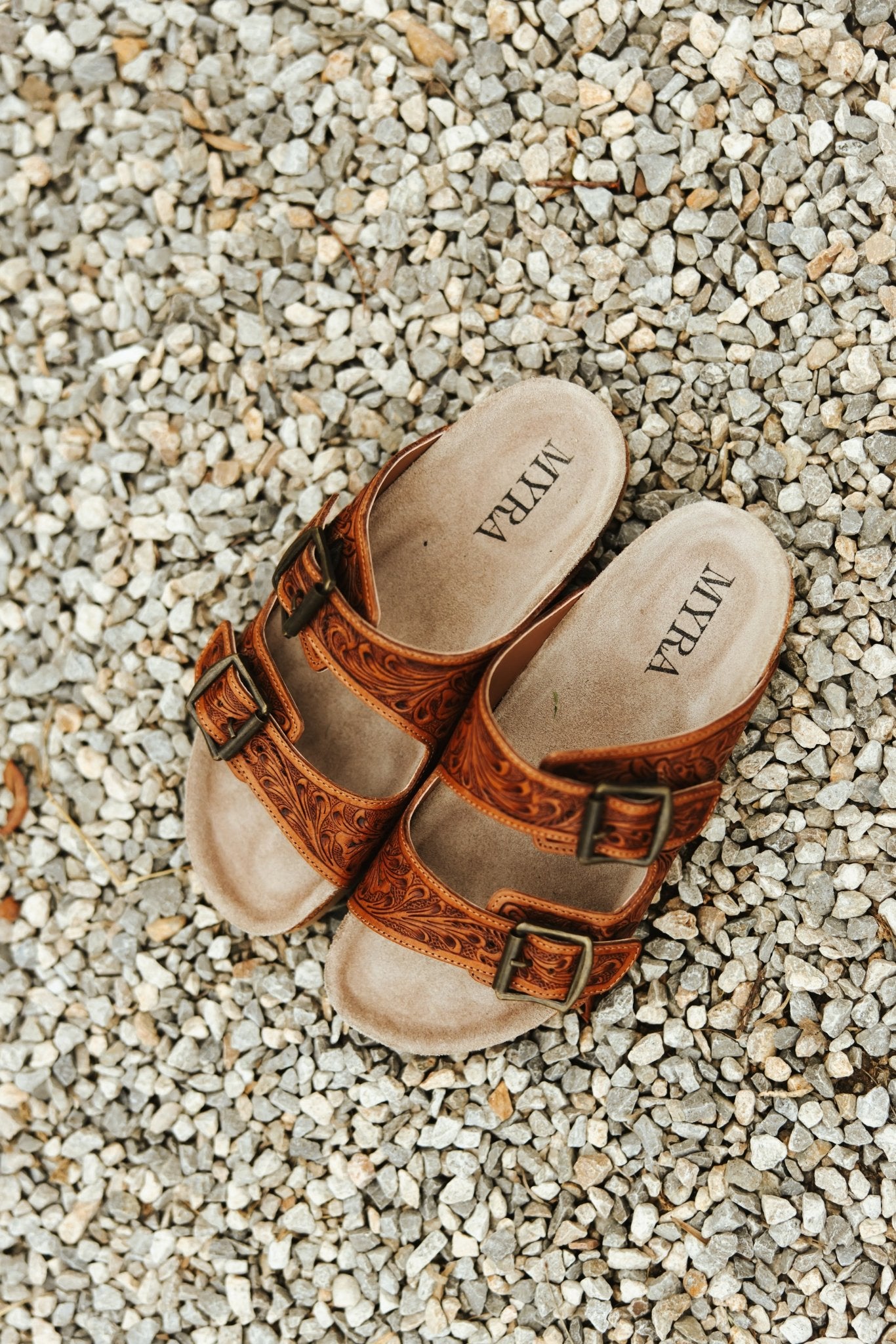Floral Embossed Buckle Sandals - Brown6