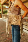 Floral Fringed Leather Crossbody BagIvoryOS