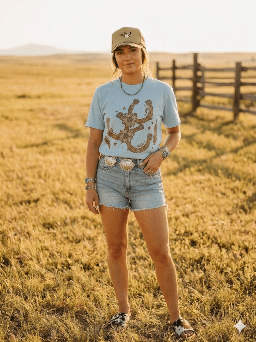 Floral Horseshoe Graphic Tee - BayBayS