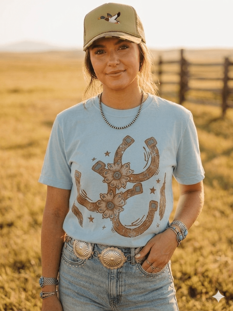 Floral Horseshoe Graphic Tee - BayBayS