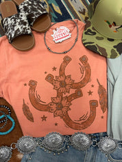 Floral Horseshoe Graphic Tee - TerracottaTerracottaS