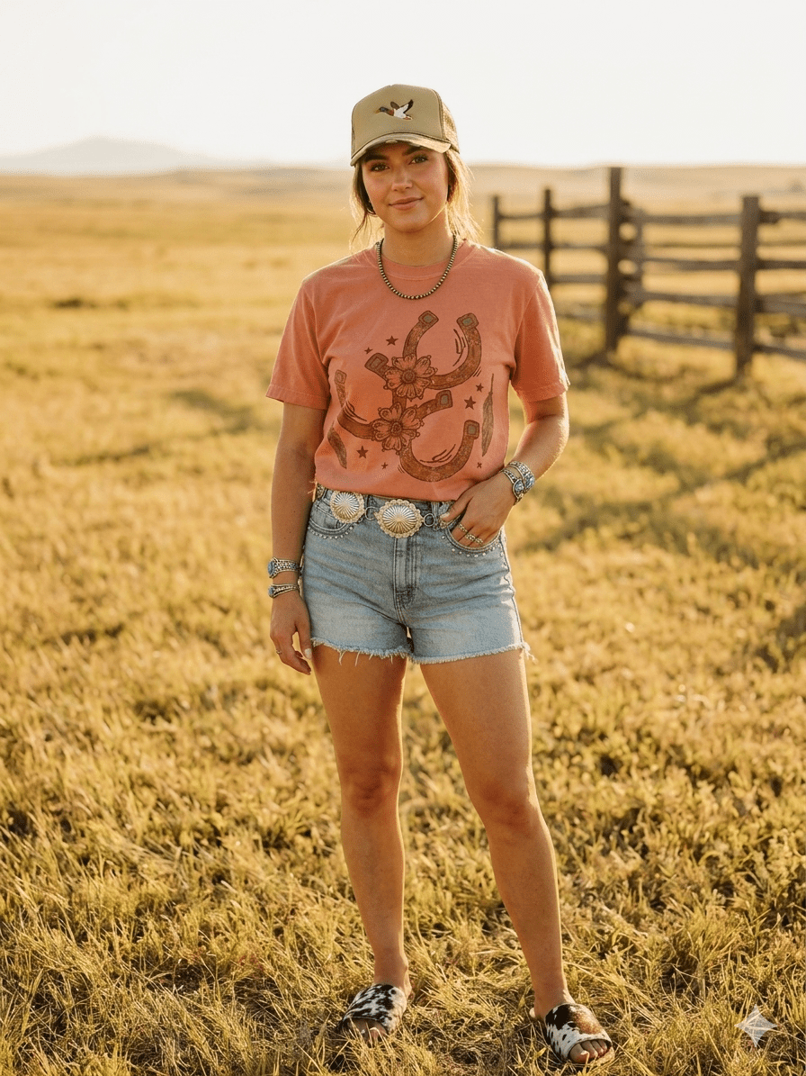 Floral Horseshoe Graphic Tee - TerracottaTerracottaS