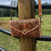 Floral Horseshoe Tooled Leather Crossbody Bag