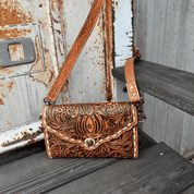 Floral Horseshoe Tooled Leather Crossbody Bag