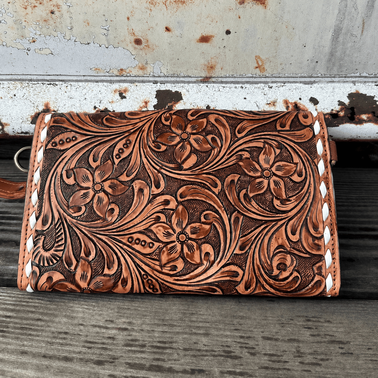 Floral Horseshoe Tooled Leather Crossbody Bag