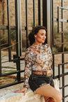 Floral Mesh Long Sleeve Crop TopS