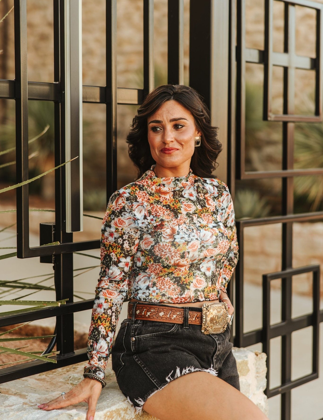 Floral Mesh Long Sleeve Crop TopS