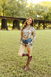 Floral Mesh Long Sleeve Crop TopS
