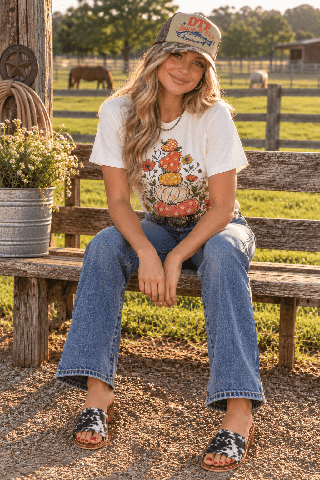 Floral Pumpkin Stack Graphic TeeNaturalS