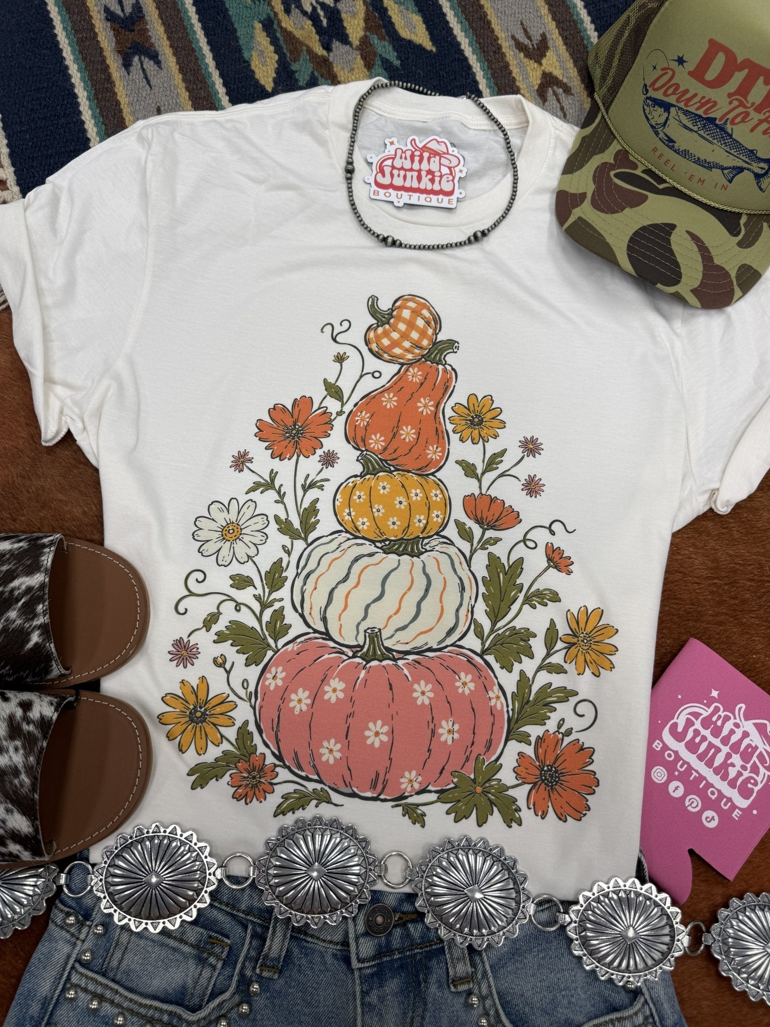 Floral Pumpkin Stack Graphic TeeNaturalS