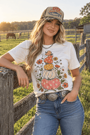 Floral Pumpkin Stack Graphic TeeNaturalS