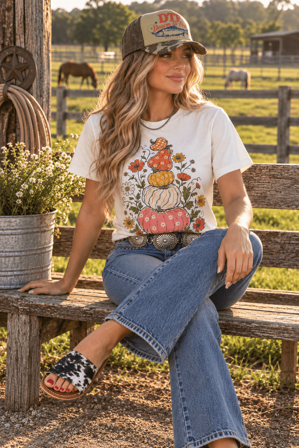 Floral Pumpkin Stack Graphic TeeNaturalS