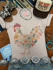 Floral Rooster Graphic TeePink GravelS